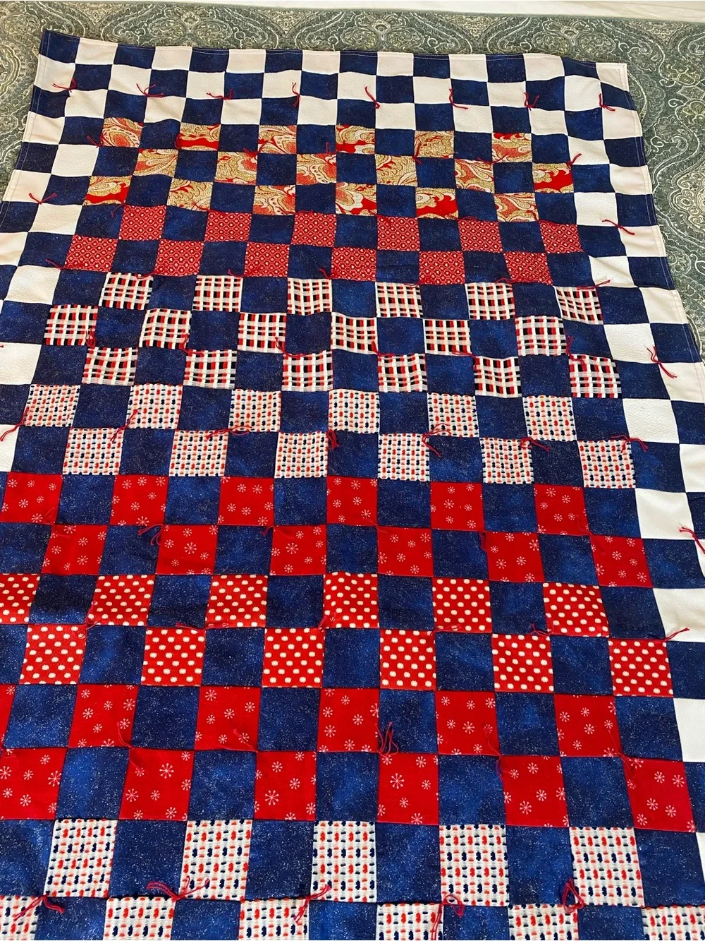 Handmade Quilt patriotic throw or table runner Red White Blue July 4th